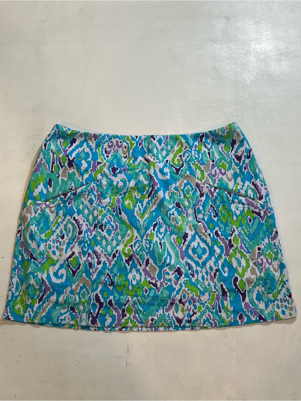IBKUL Blue, Green & Purple Printed Mini Skirt
